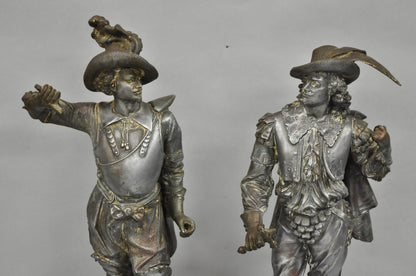 Antique French Renaissance Don Juan & Don Cesar Spelter Metal Sculptures 2 Pcs