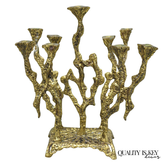 Vintage Mid Century Modern Brutalist Brass Judaica Candelabra by Wainberg