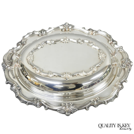 Vintage Victorian Silver Plated Covered Vegetable Serving Dish with Glass Liner