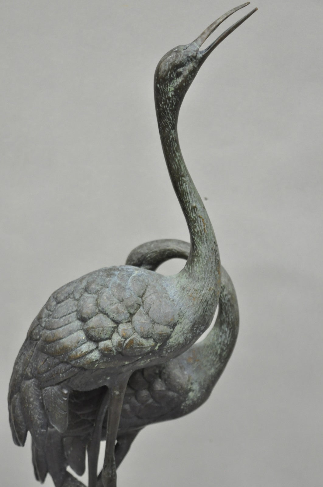 Vintage Chinoiserie "Courting Crane Couple" Green Bronze Verdigris 28" Sculpture