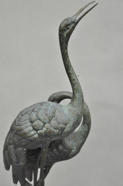Vintage Chinoiserie "Courting Crane Couple" Green Bronze Verdigris 28" Sculpture