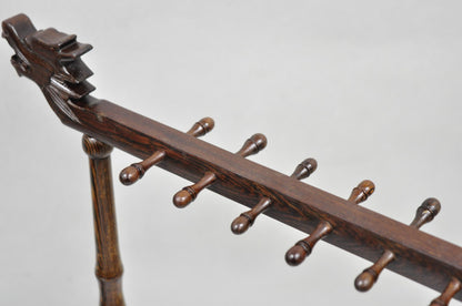 Chinese Carved Dragon Calligraphy Brush Pen Holder Rosewood Stand - a Pair