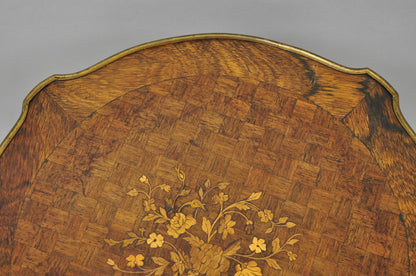 Antique French Louis XV Style Marquetry Inlay Bronze Ormolu Rosewood Side Table