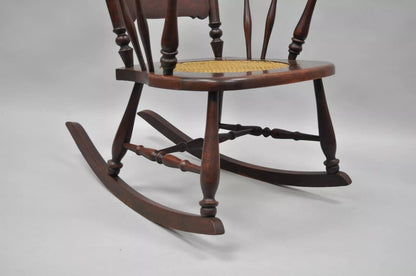Antique Victorian Carved Mahogany Figural Eagle Cane Seat Rocker Rocking Chair