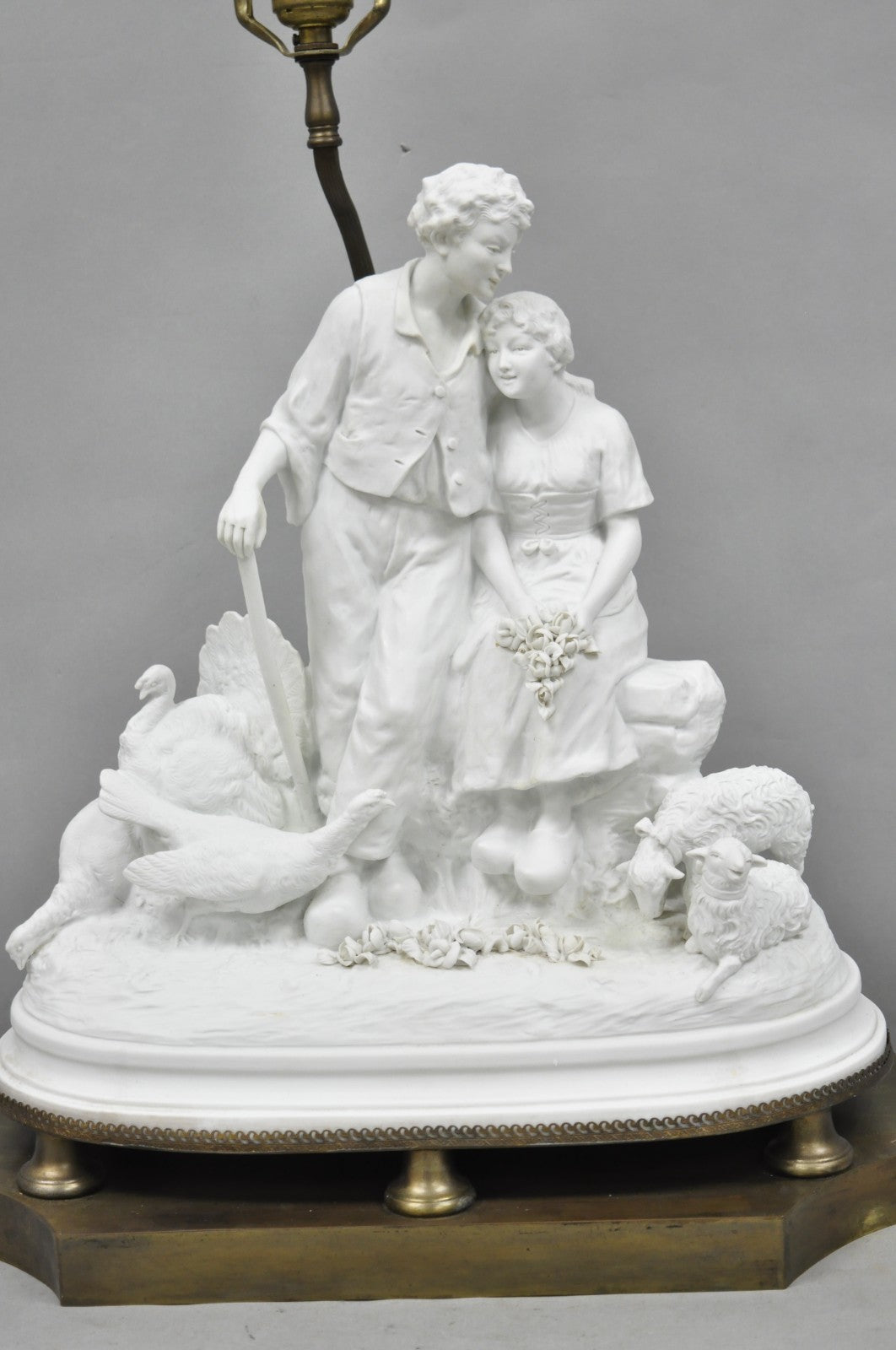 Joseph D'Aste "Les Bergers" French Samson Bisque Porcelain Sculpture Table Lamp