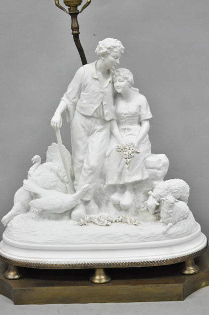 Joseph D'Aste "Les Bergers" French Samson Bisque Porcelain Sculpture Table Lamp