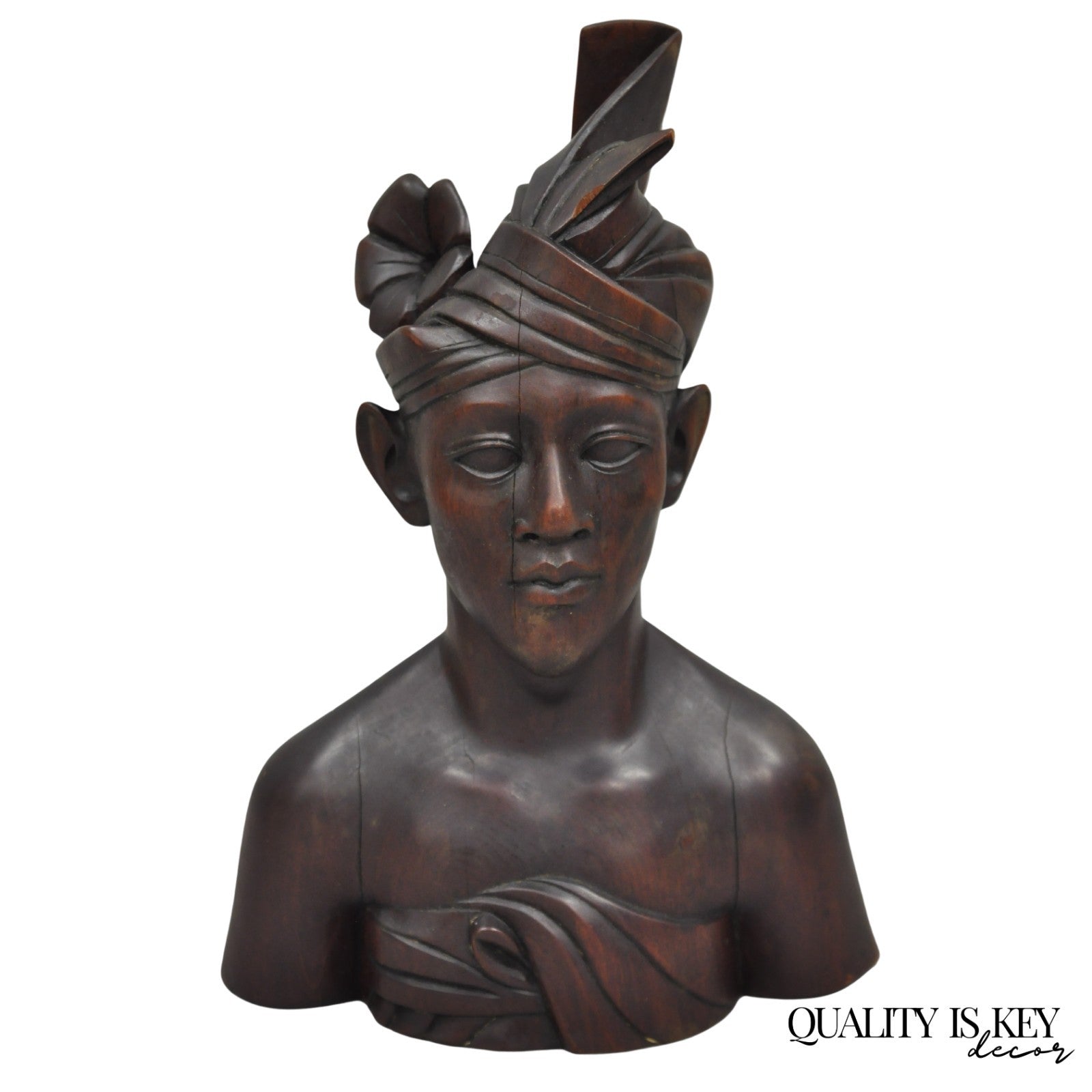Vintage Carved Wood Balinese Indonesian Bali Woman Man Bust Sculpture