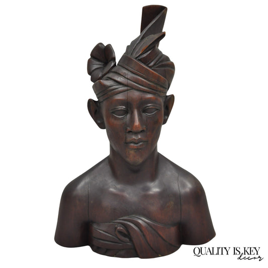 Vintage Carved Wood Balinese Indonesian Bali Woman Man Bust Sculpture
