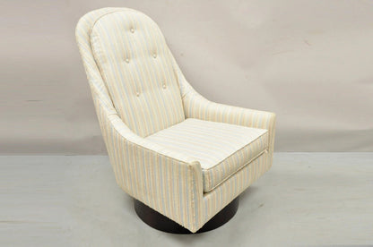 Mid Century Modern Milo Baughman Style Wooden Swivel Base Club Lounge Chair