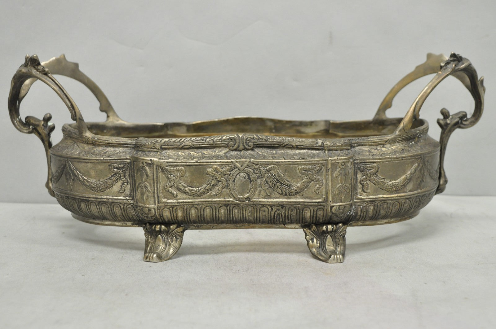 Vintage French Louis XVI Baroque Style Bronze Planter Centerpiece Bowl Dish