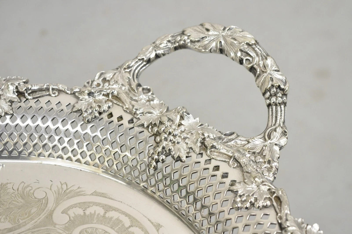 Antique Barker Ellis Victorian Silver Plated Grapevine Repousse Bar Serving Tray