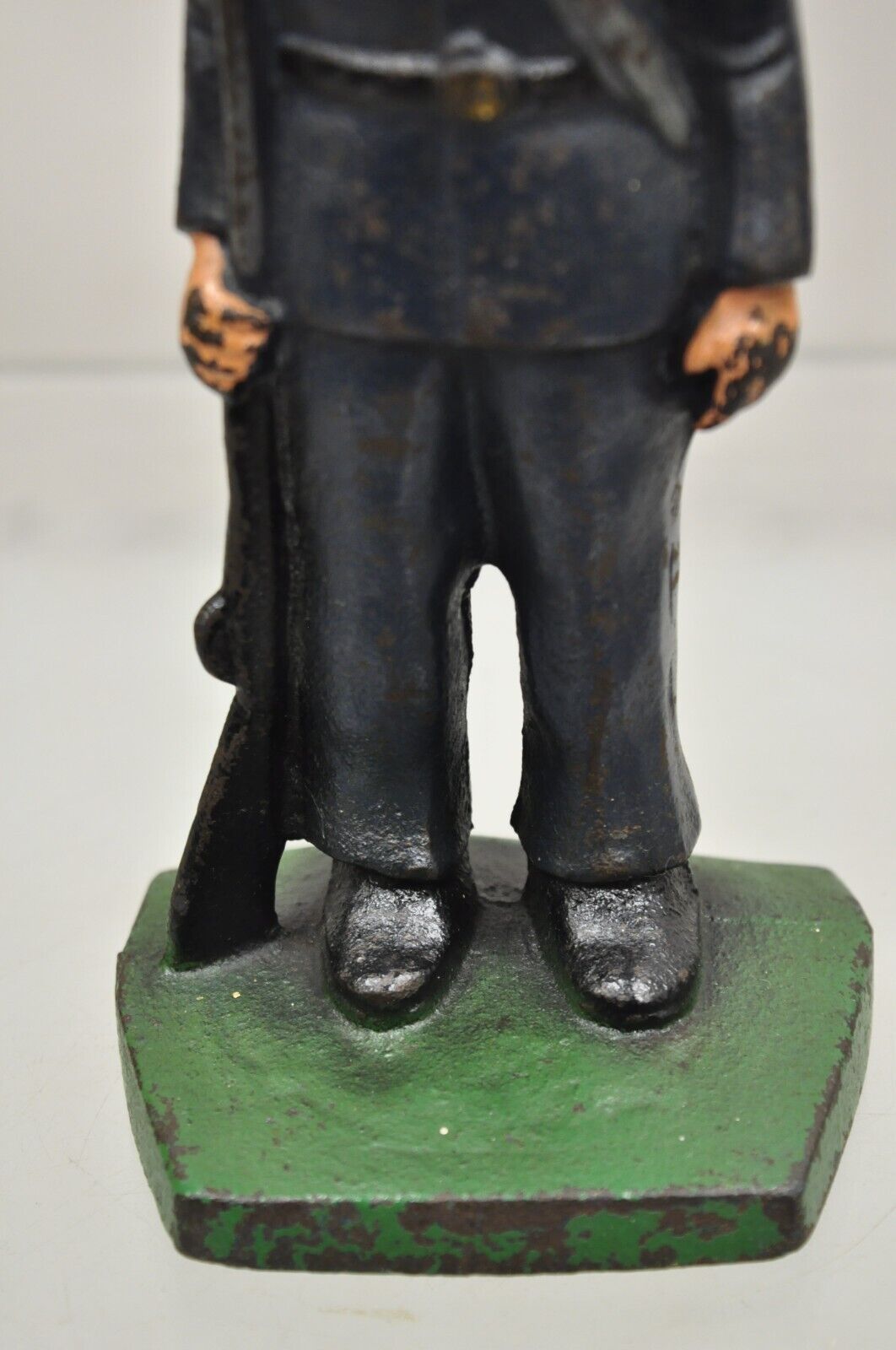 Antique Victorian Cast Iron Figural Painted Military War Solider Door Stop B