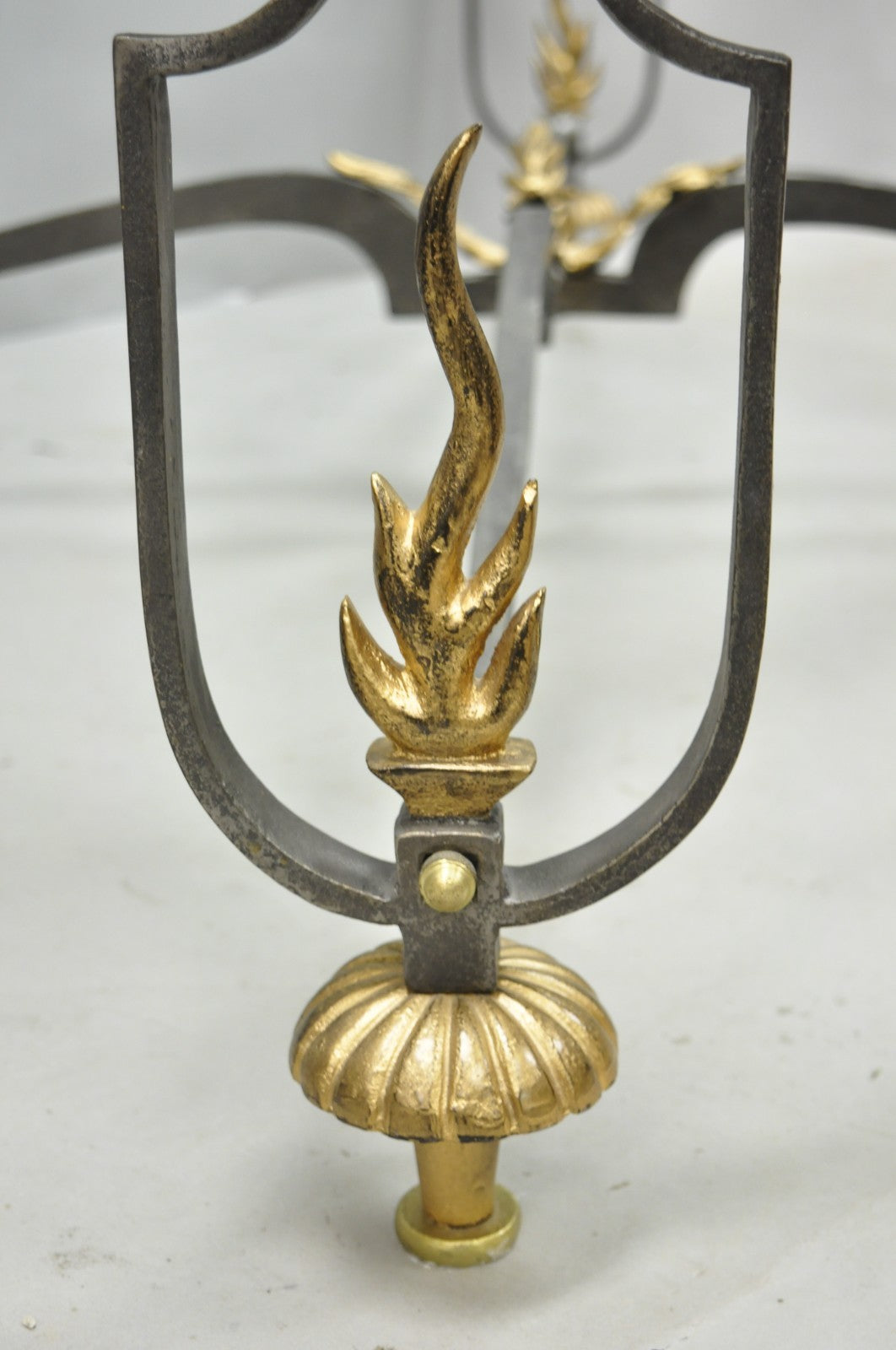 Vintage French Neoclassical Large Wrought Iron & Glass "Flame" Coffee Table