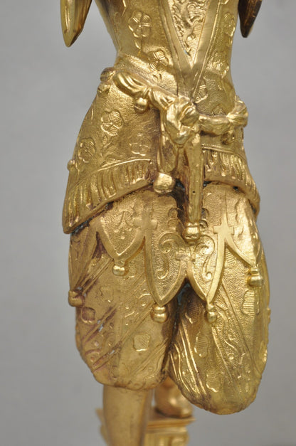 Antique Orientalist Gold Gilt Bronze Figural Male and Female Candlesticks - Pair