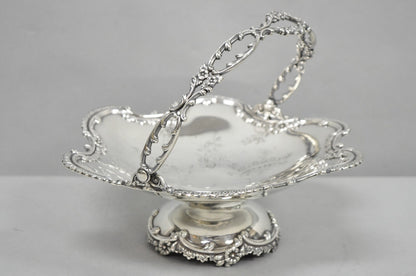 Antique Meriden Silver Plated Floral Repousse Pedestal Brides Wedding Basket