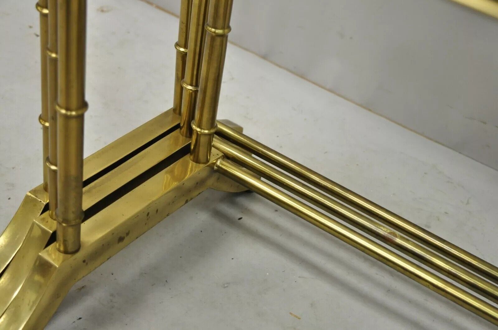 Mastercraft Hollywood Regency Brass Faux Bamboo Glass Top Nesting Side Tables