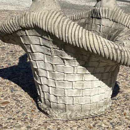 Vintage Woven Basket with Handle Cast Concrete Stone Large Garden Planter Pot