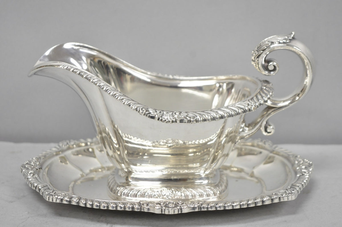 Vintage Gorham Y1130 Y1131 Victorian Silver Plated Gravy Sauce Boat & Underplate