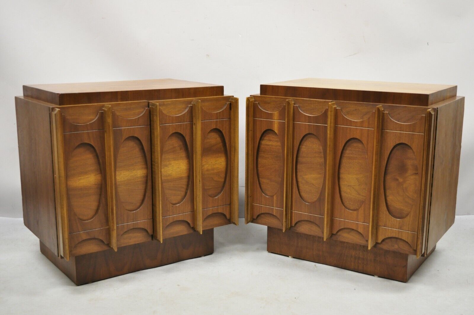 Vintage Mid Century Modern Tobago Sculpted Walnut Nightstands - a Pair