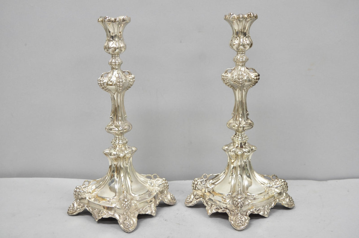 Antique Silver Plated Warsaw Imperial Russia 12" Candlestick Holders - a Pair