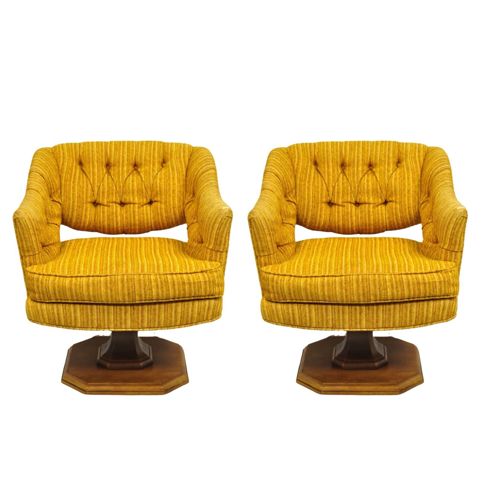 Mid Century Modern Orange Swivel Club Lounge Chairs by Silver Craft - a Pair