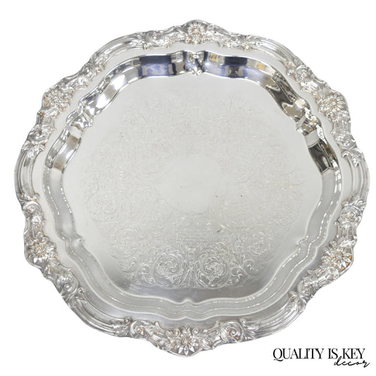 Vintage FB Rogers 7734 Silver Plated Scalloped Round Salver Serving Platter Tray