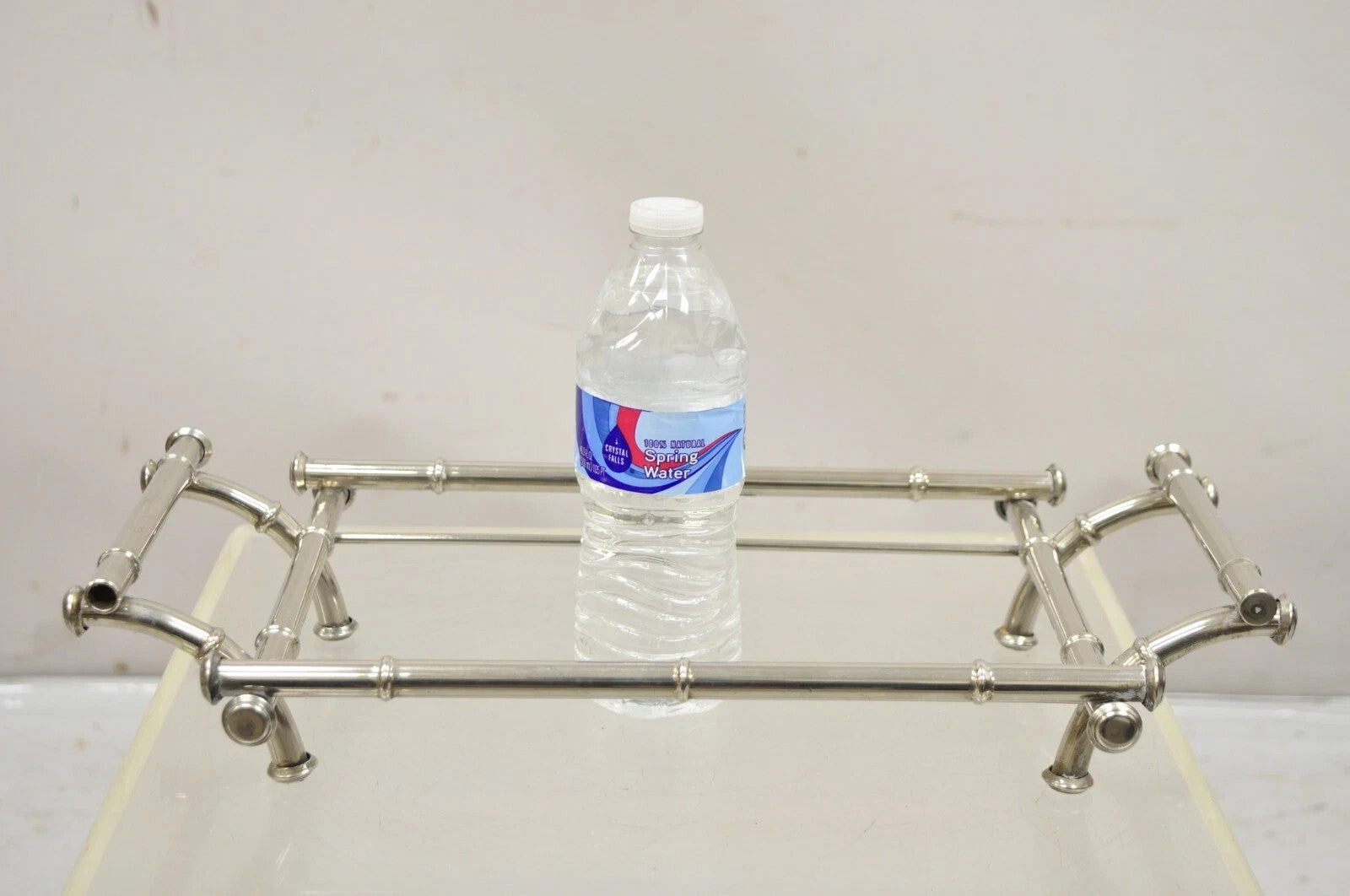 Vtg Italian Hollywood Regency Faux Bamboo Silver Plated Serving Platter Stand