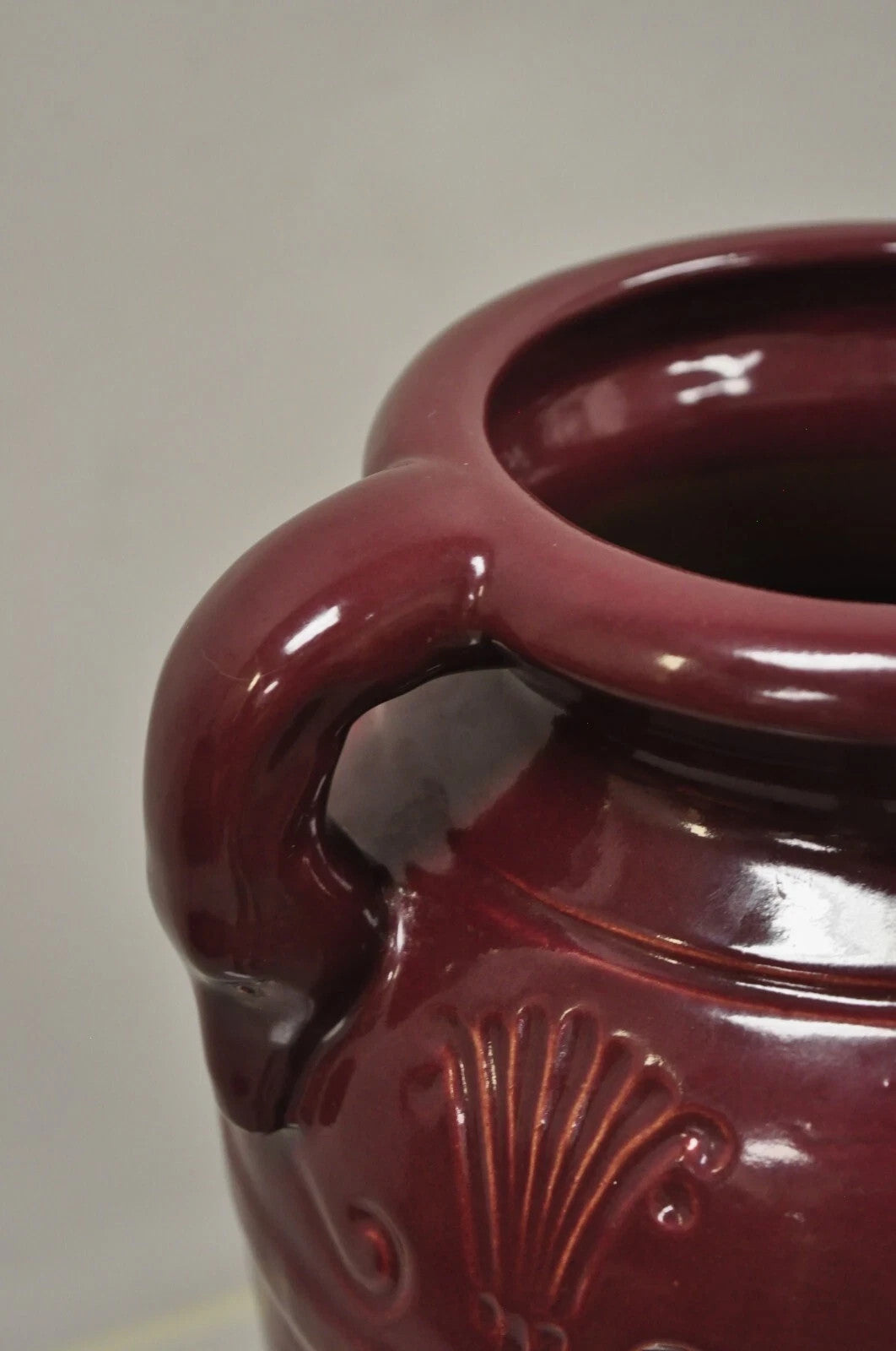 Antique R.R.P Co Roseville, OH Red Stoneware Twin Handle 14" Red Jug Vase Vessel