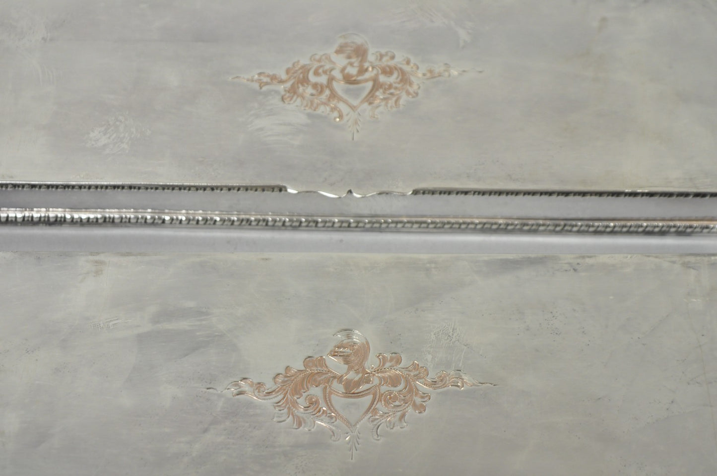 Vintage English Regency Silver Plated Narrow Vanity Dresser Jewelry Box - a Pair