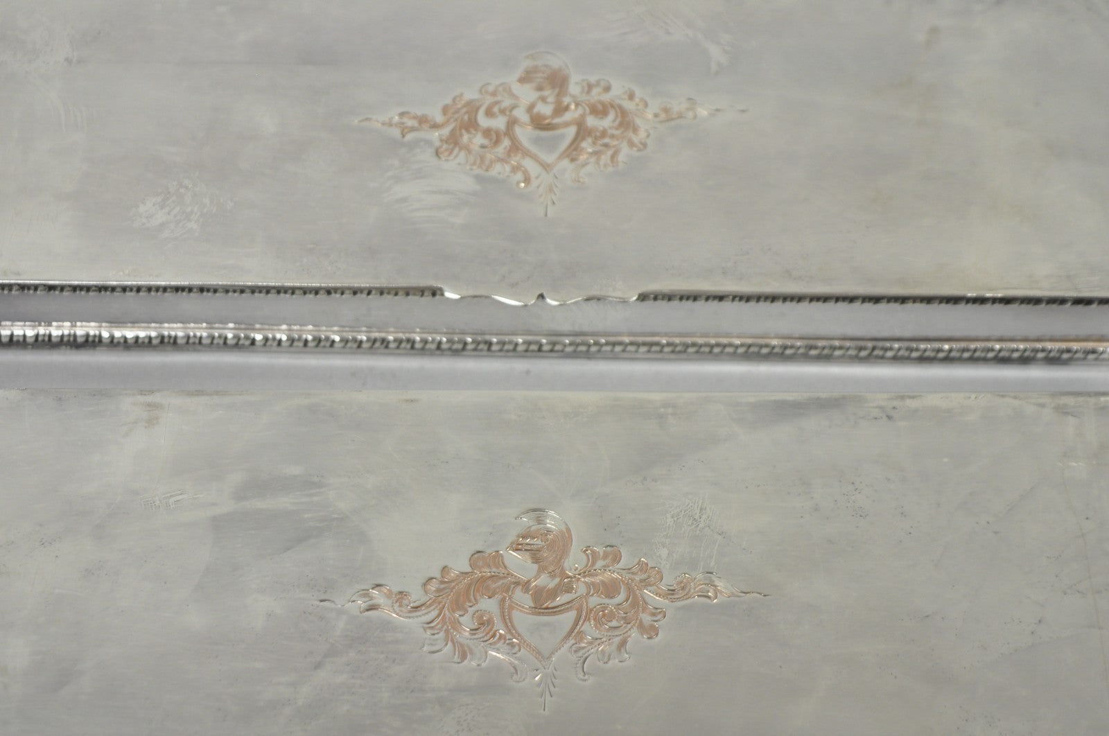 Vintage English Regency Silver Plated Narrow Vanity Dresser Jewelry Box - a Pair