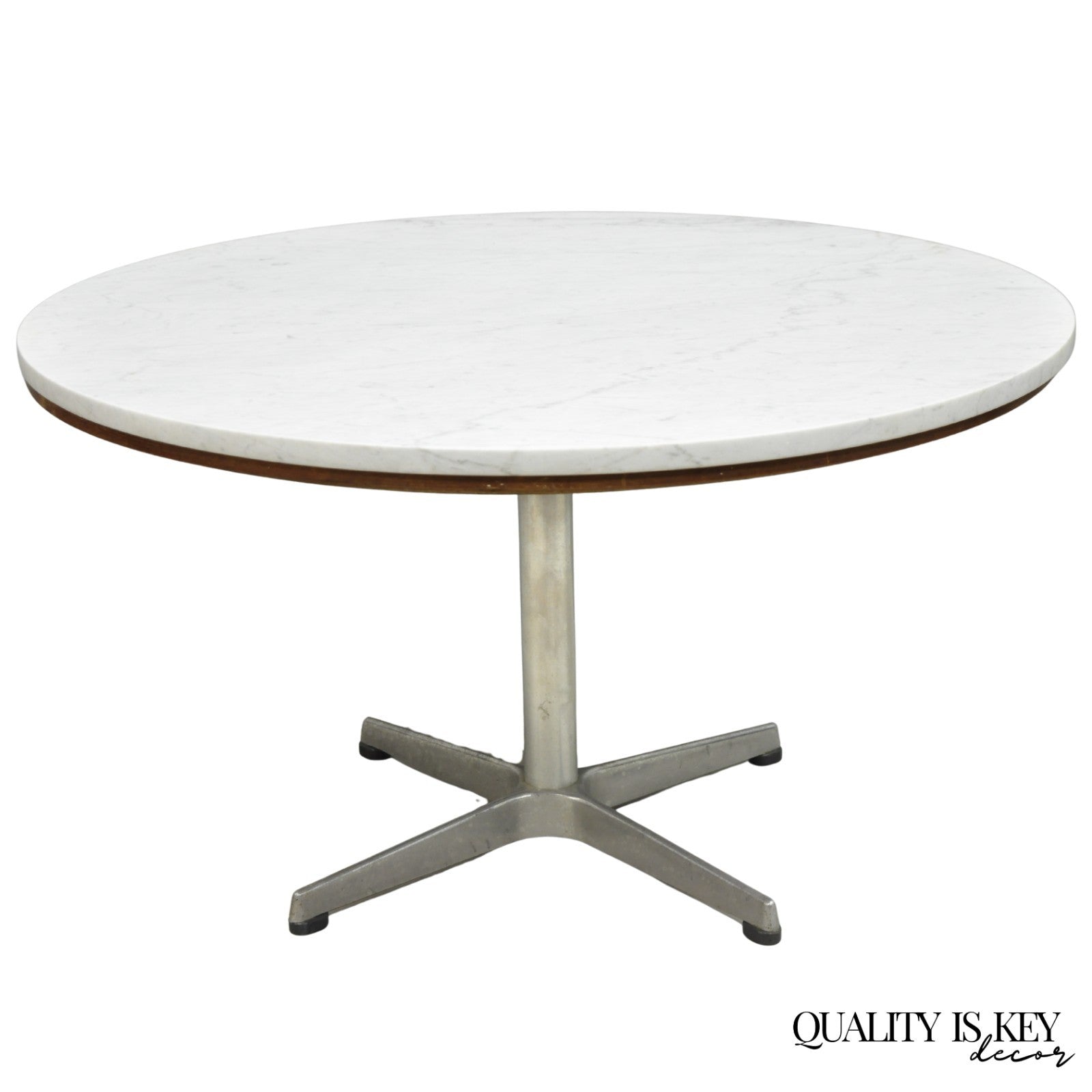 Vintage Mid Century Modern Knoll Style Pedestal Base Marble Top Coffee Table