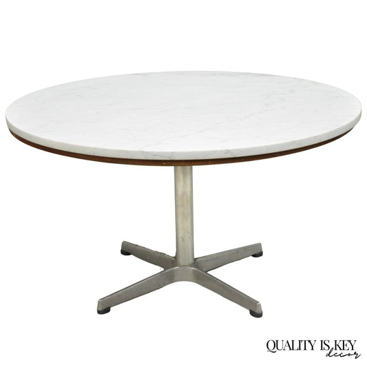 Vintage Mid Century Modern Knoll Style Pedestal Base Marble Top Coffee Table