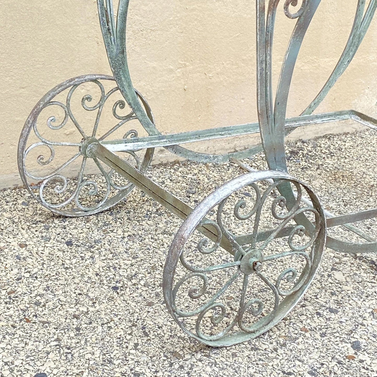 Antique Salterini Mt Vernon Wrought Iron Art Nouveau Patio Serving Bar Tea Cart