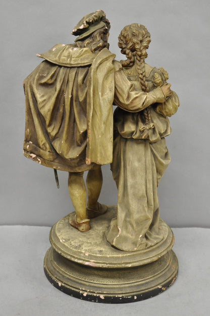 Antique French Renaissance Hennecke & Co "Faust & Marguerite" Plaster Statue