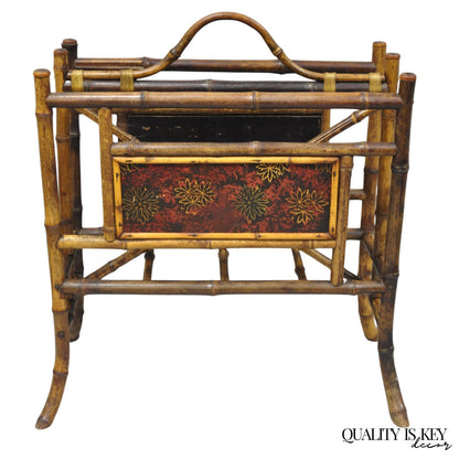 Antique English Victorian Bamboo Fretwork Canterbury Magazine Rack Stand