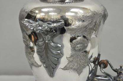 Antique Art Nouveau English Silver Plated Floral Repousse Samovar Coffee Tea Pot