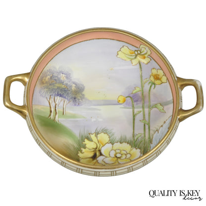 Antique Nippon Morimora Hand Painted Flowers & Ducks Coral Porcelain Bowl (A)