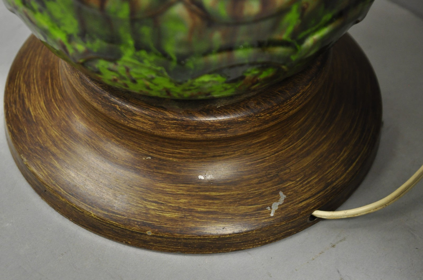 Vintage Mid Century Modern Green Lava Glazed Ceramic Pierced Table Lamps - Pair
