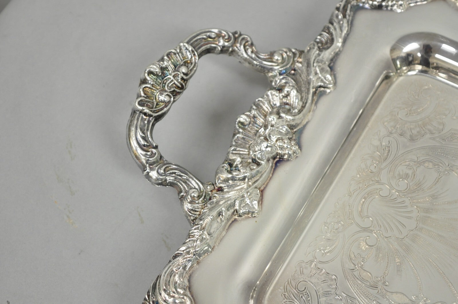 Vintage Leonard Victorian Ornate Silver Plated Narrow Trinket Dish Bar Tray