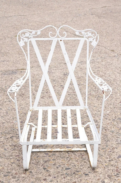 Antique Woodard Orleans Pattern Wrought Iron Patio Bouncer Lounge Chair - a Pair