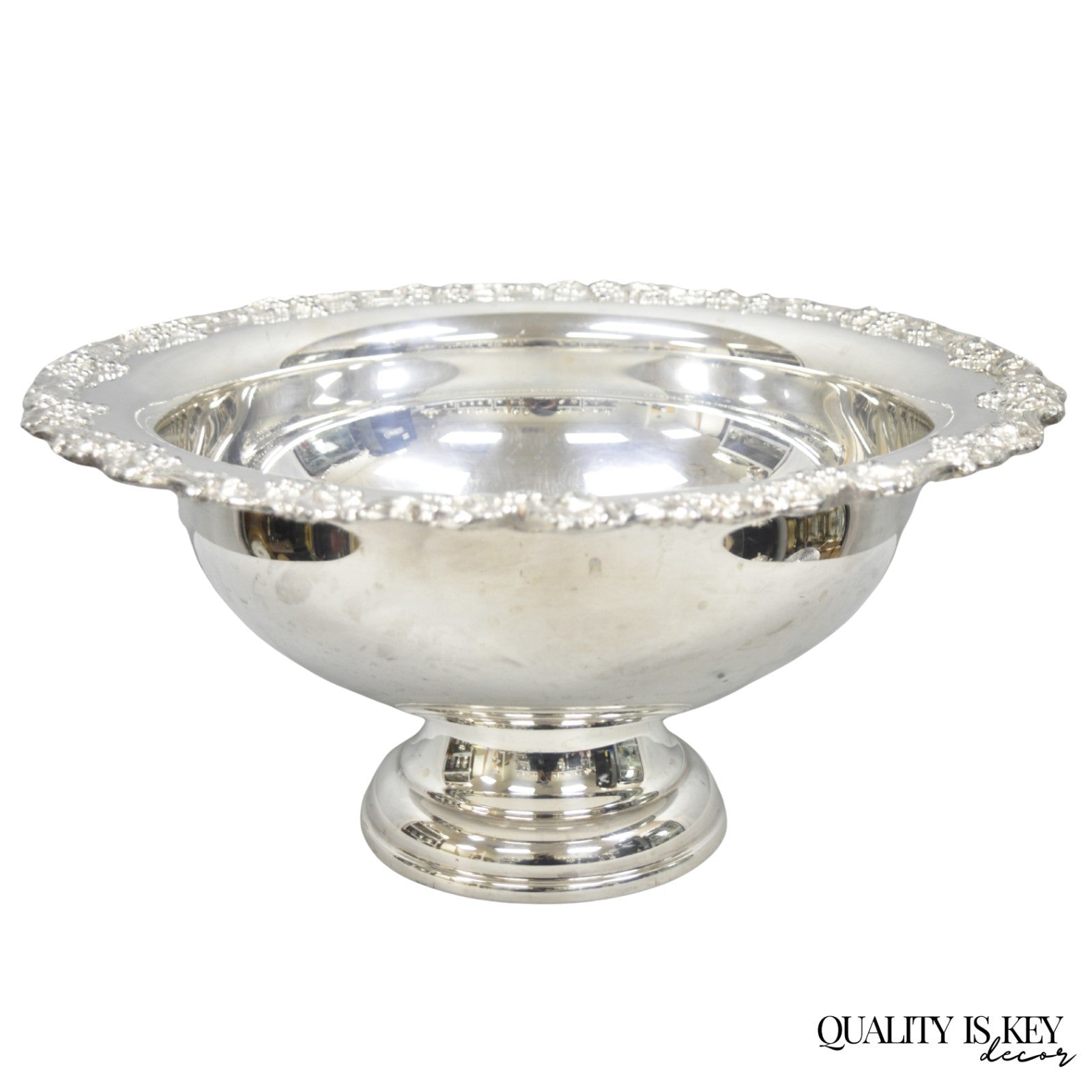 Vintage Victorian Style Grapevine Large Silver Plated Pedestal Punch Bowl