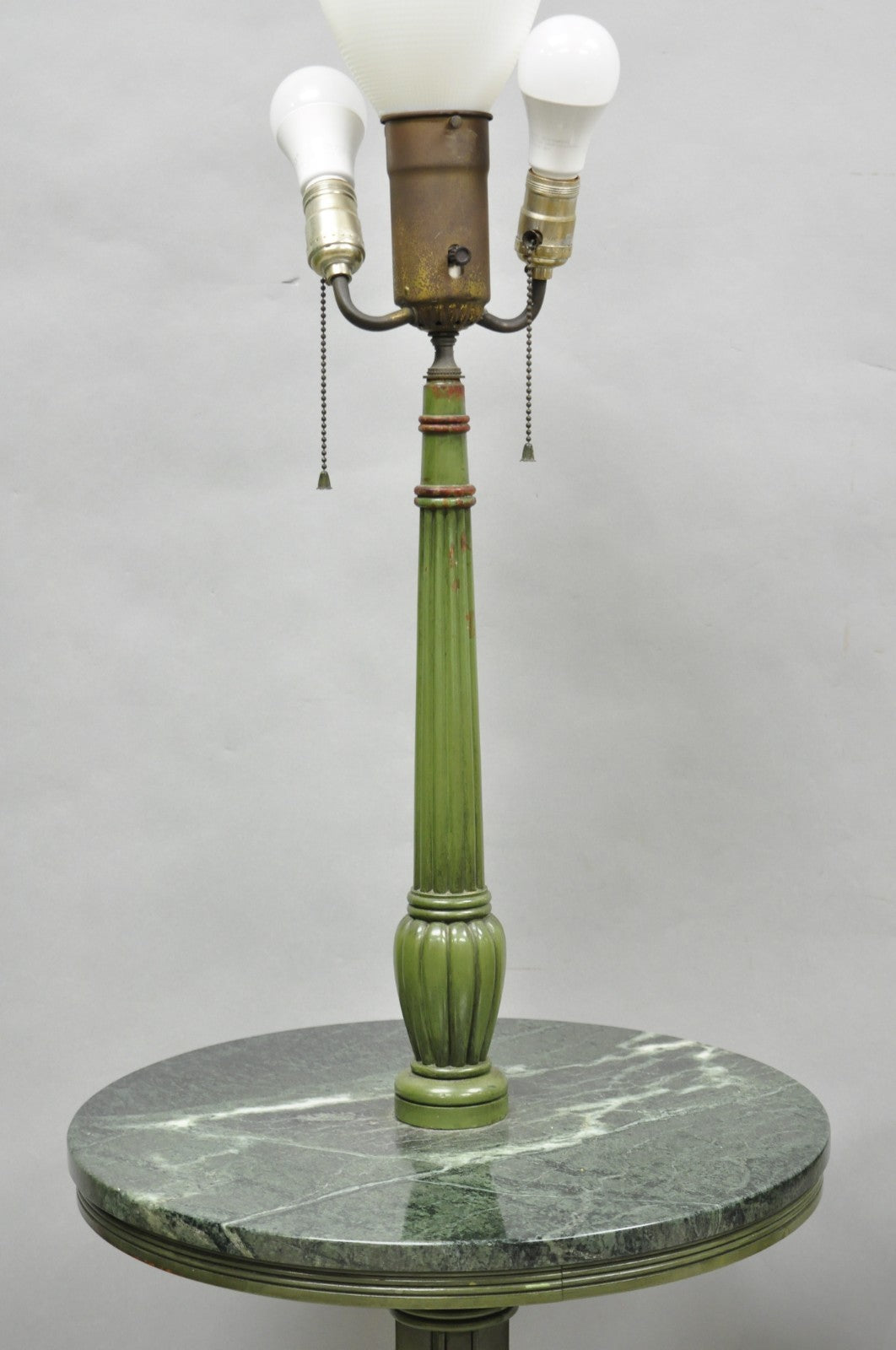 Hollywood Regency Tommi Parzinger Style Green Marble End Table Floor Lamp - Pair