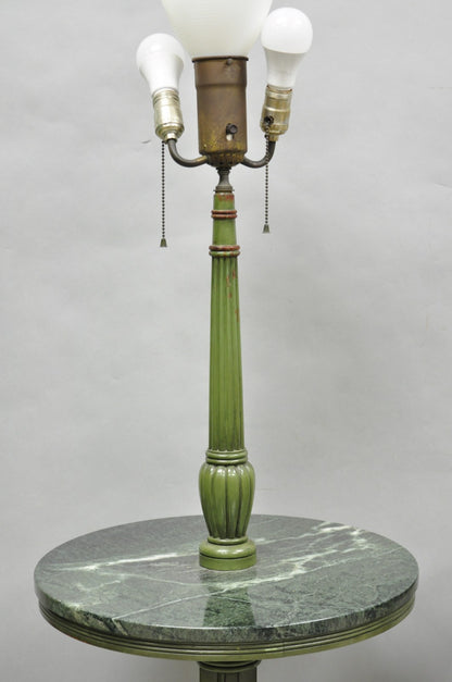 Hollywood Regency Tommi Parzinger Style Green Marble End Table Floor Lamp - Pair
