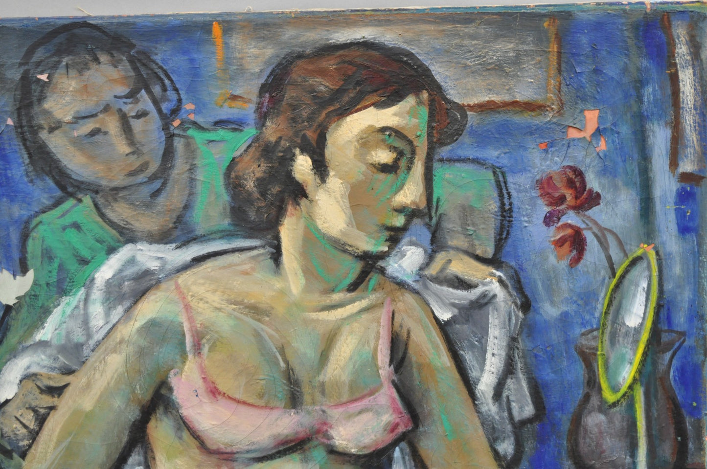 Vintage Samuel Heller "Seated Woman in Undergarments" Oil on Canvas Painting