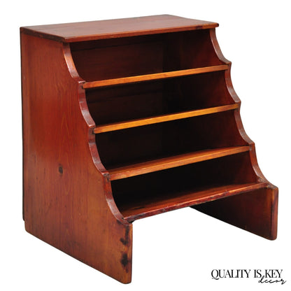 Antique French Country Primitive Pine Wood Farmhouse Magazine Rack Book Stand