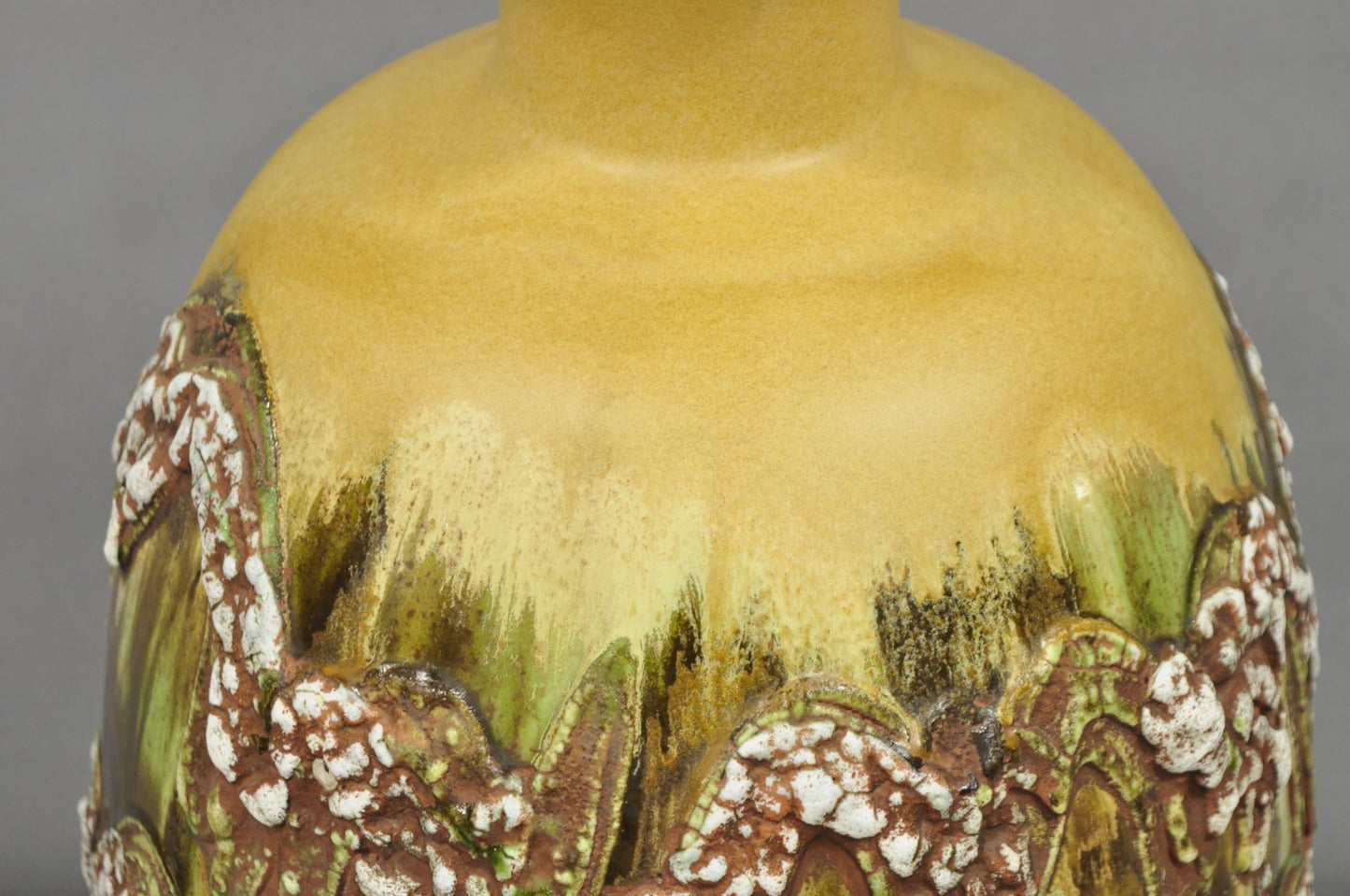 Mid Century Modern Large Volcanic Glazed Pottery Yellow & Green Table Lamp