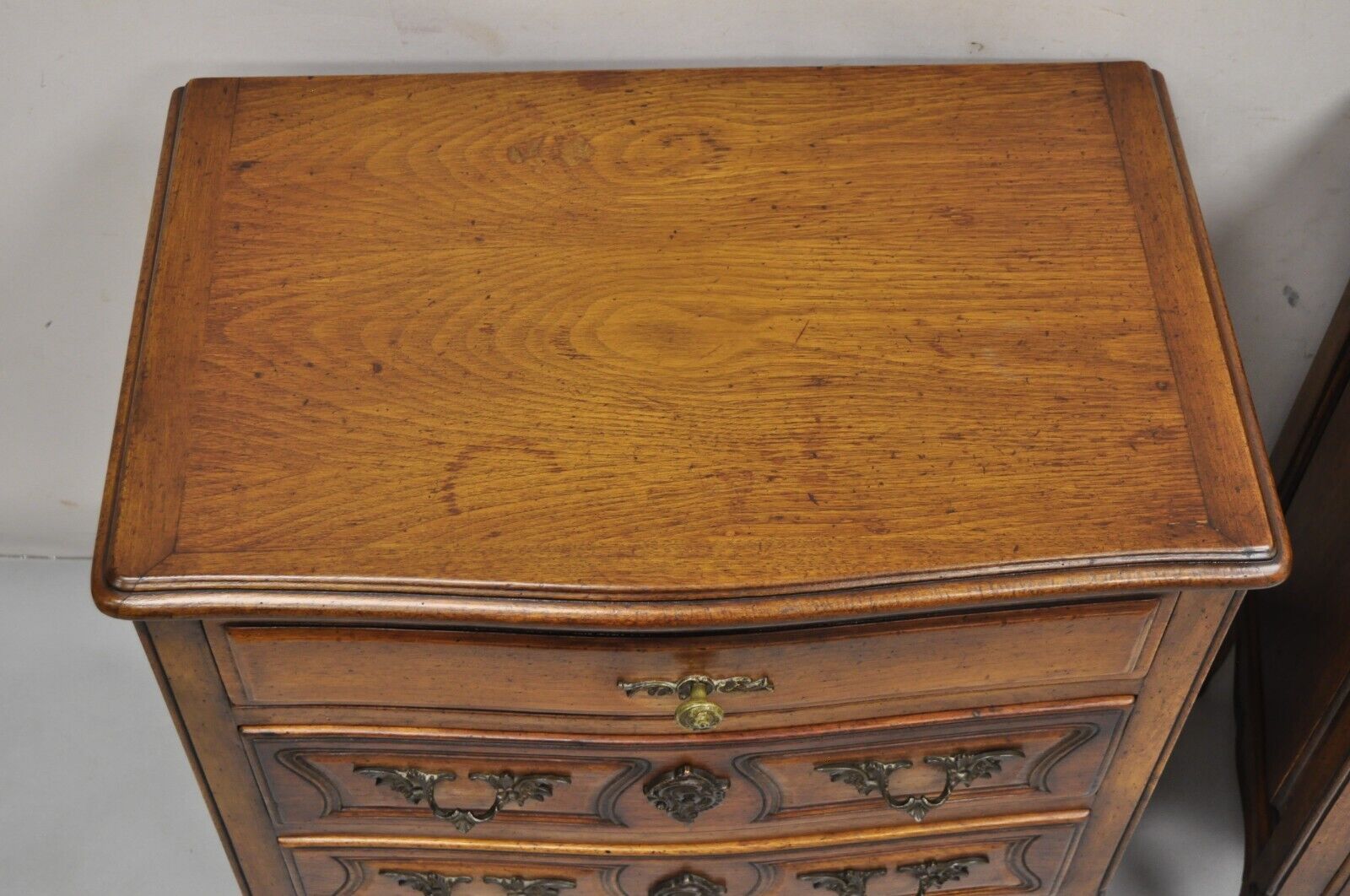 Vintage French Country Provincial Carved Walnut Italian Nightstands - a Pair