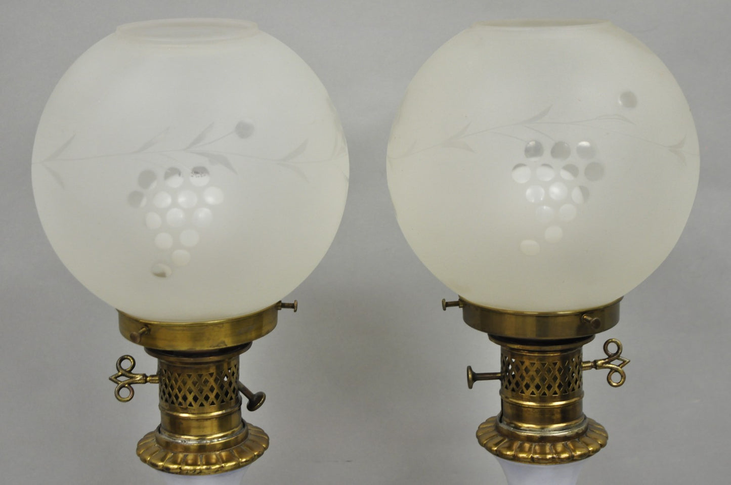 Antique French Napolean III Hand Painted Porcelain Oil Lamp Table Lamps - a Pair