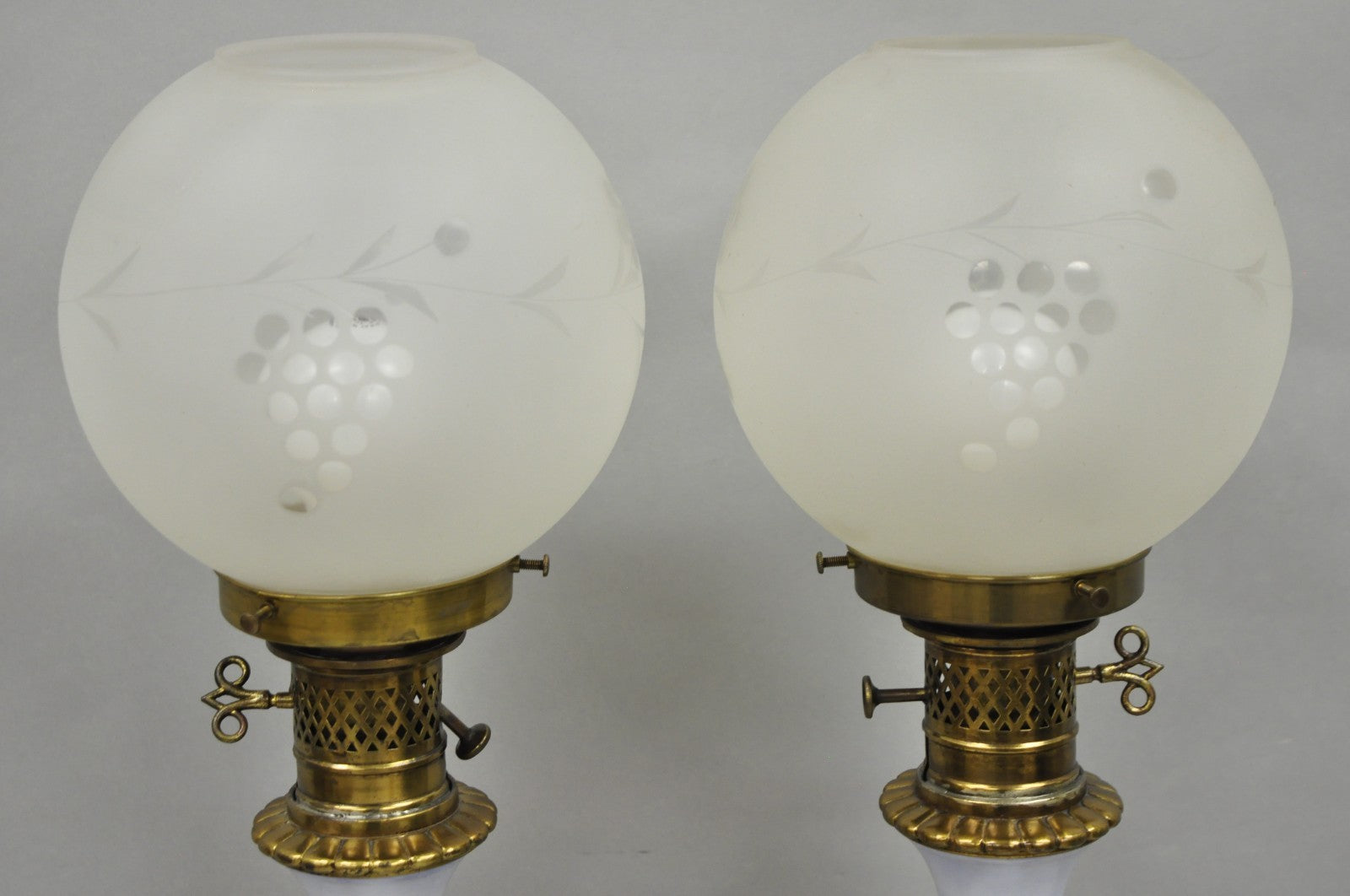 Antique French Napolean III Hand Painted Porcelain Oil Lamp Table Lamps - a Pair