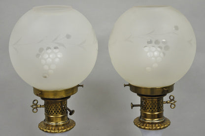Antique French Napolean III Hand Painted Porcelain Oil Lamp Table Lamps - a Pair